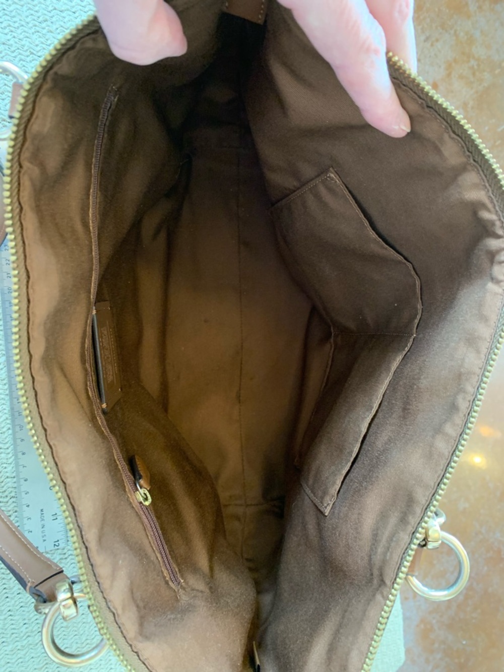 Coach Brown Signature Canvas Tote with Leather Trim - Picture 6 of 10
